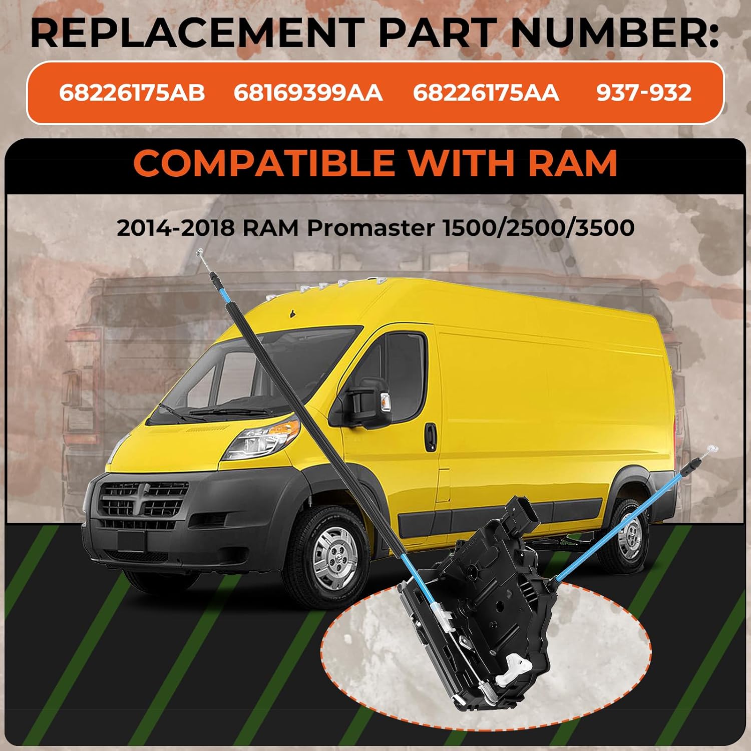 Rear Door Lock Actuator Compatible with Ram Promaster 1500 2500 3500 2014 2015 2016 2017 2018, Replacement OE 68226175AB, 68169399AA, 68226175AA, 937-932