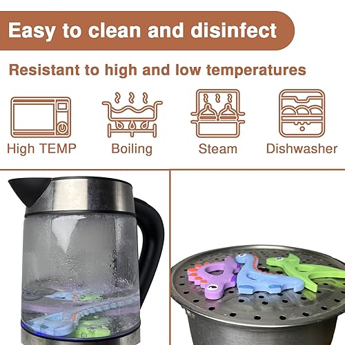 Miniatura 6 de Juguetes de dentición de silicona con cuerda anti caída, juguetes de dinosaurio para bebés, juguetes de dentición para bebés de 0 a 6 meses,