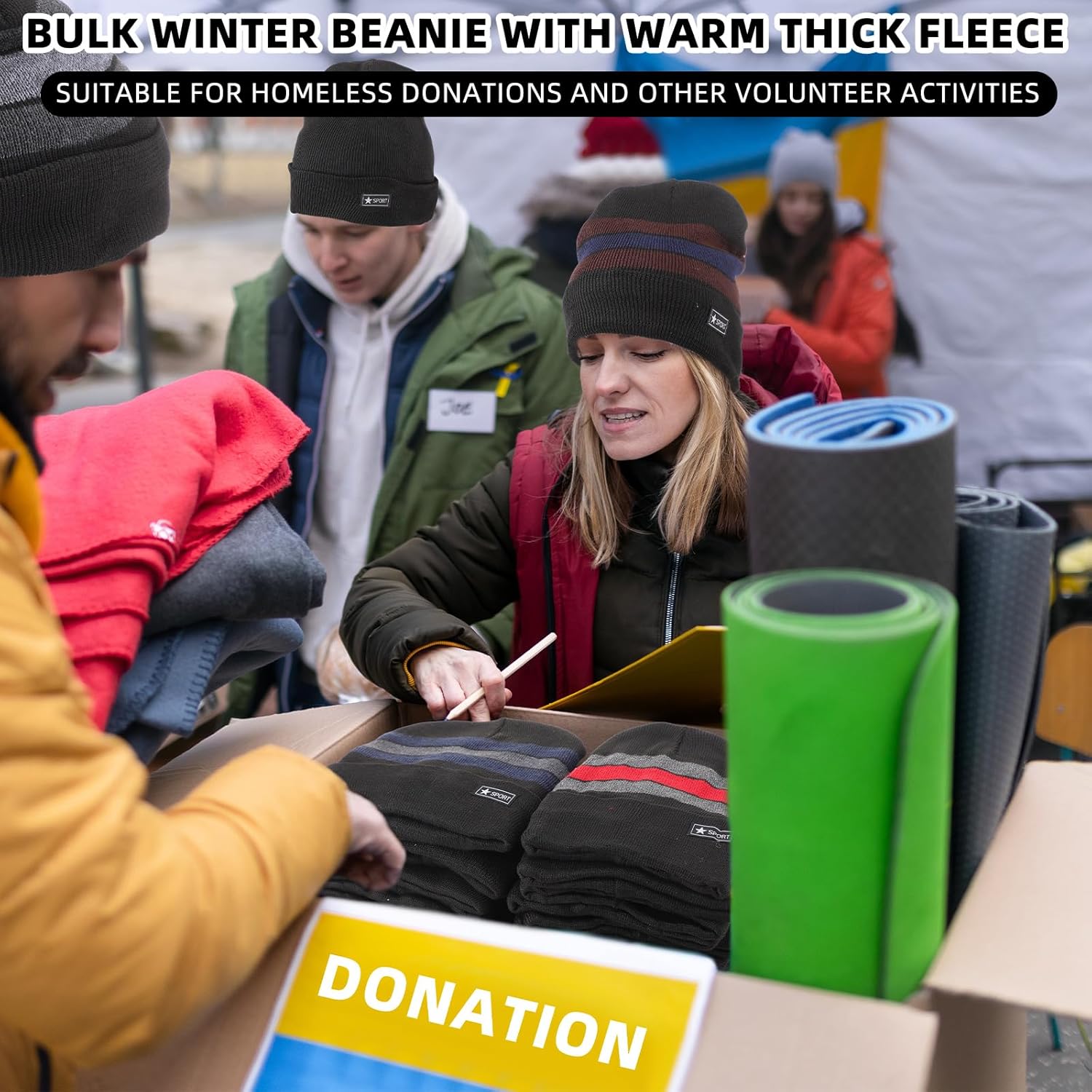 Kigeli 50 Pcs Bulk Winter Beanie for Homeless Donation Unisex Warm Knitted Beanie Hats with Fleece Lining Skull Cap for Women Men Homeless Pure Black - Image 5