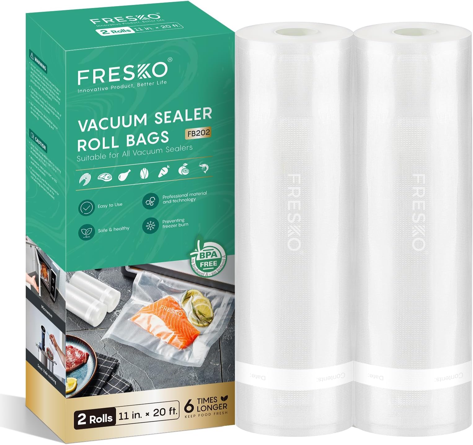 FRESKO Vacuum Sealer Bags Rolls 2 Packs 11" x 20'