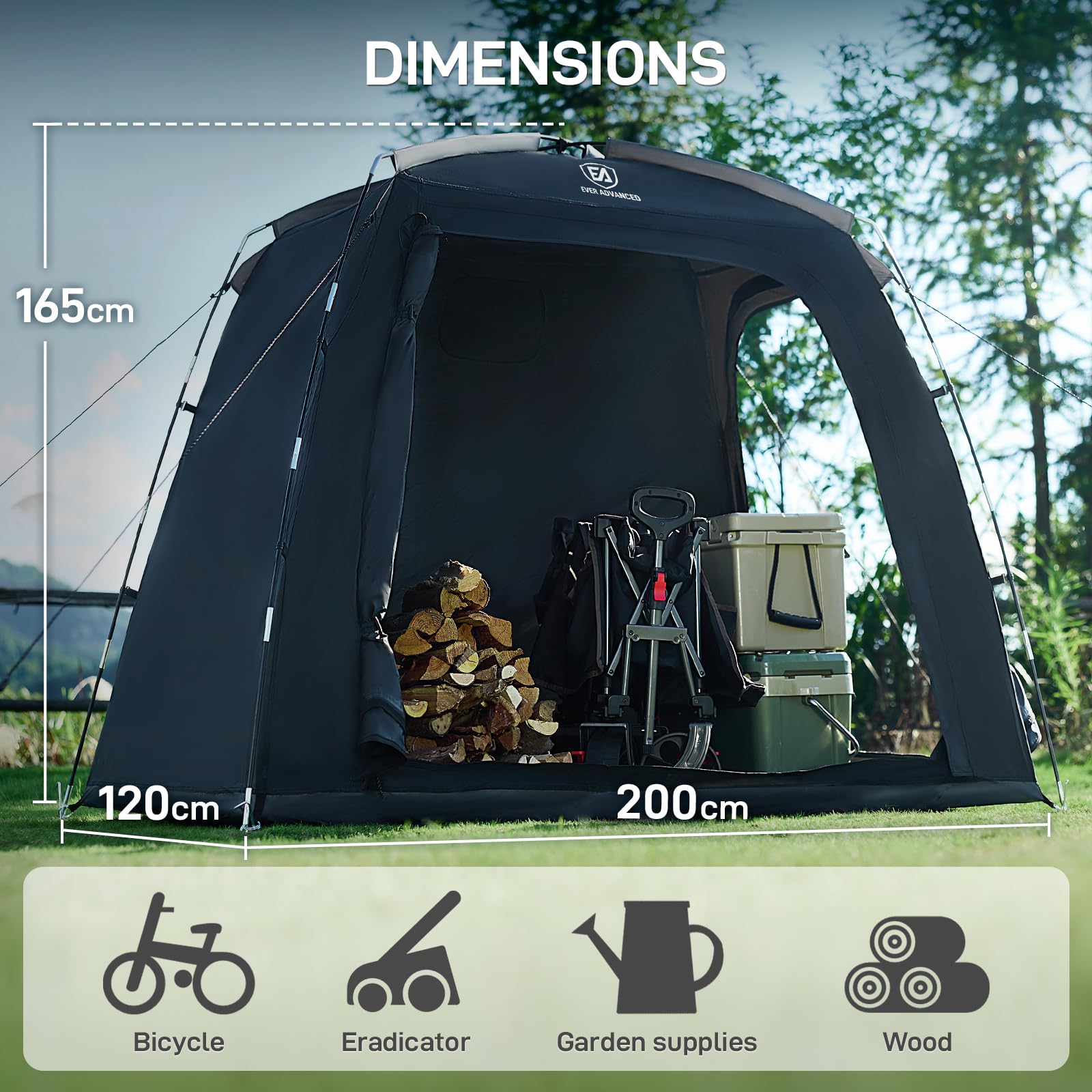 EVER ADVANCED Tente pour 2-3 vélos, Garage pour vélos 200x120x165cm