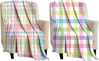 Tegeme 2 Pcs Pastel Plaid Blanket 50x60 Inches Spring Easter Throw Decor...