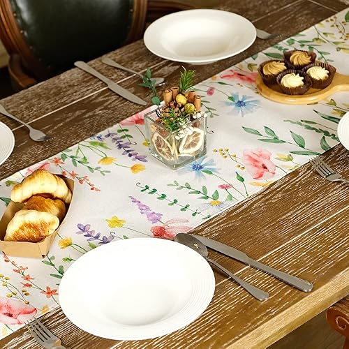Miniatura 4 de GEEORY Camino de mesa de primavera de 13 x 36 pulgadas, acuarela, flores silvestres, granja, rústico, vacaciones, cocina, decoración de mesa de