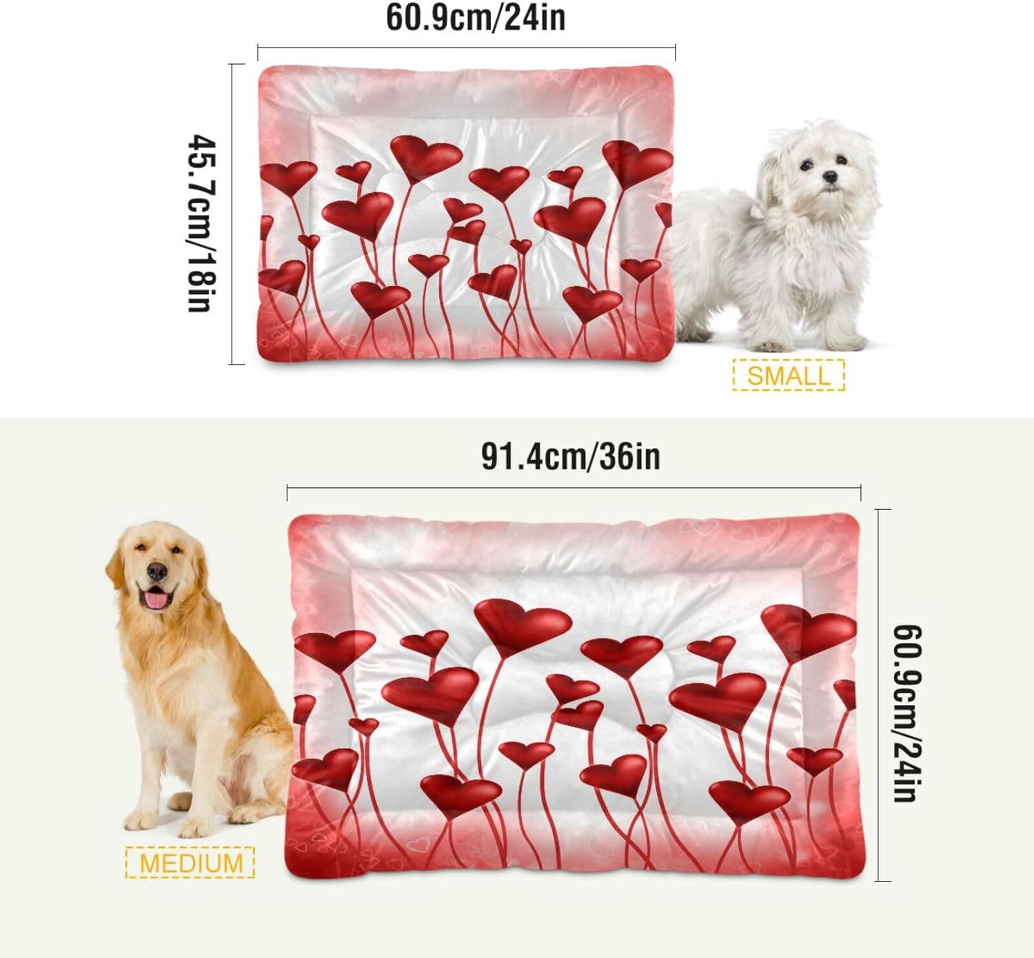review Valentine's Day Heart Crate Pet Bed, Portable Washable Dog Cat Mat, Soft Comfortable Pet Mattress with Non-Slip Bottom for Dogs Cats Sleeping, 24 x 18 Inch