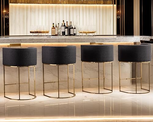 Miniatura 45 de Juego de 4 taburetes de bar contemporáneos de lino color crema, de 32 pulgadas, de tela tapizada, altura de mostrador, taburetes de cocina con base