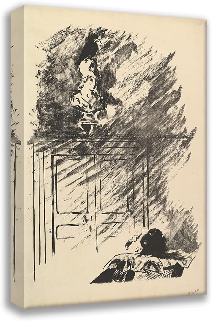 Édouard Manet 17x24 Black Modern Framed Art Print Titled: Perched upon a Bust of Pallas. Illustration to the Raven by Edgar Allan Poe (1875)
