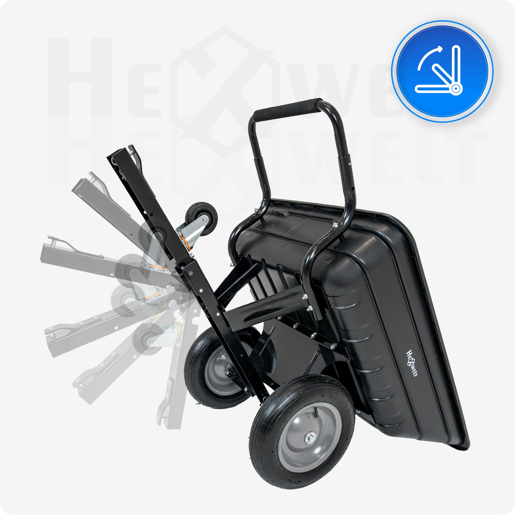 Anhänger für Rasentraktor und Quad 200 kg, Gartenanhänger mit ABS-Wanne 200 L, Transportanhänger für Holz, Erde, Laub und Gartengeräte, leichte robuste Gartenkarre, 130 x 77 x 65 cm