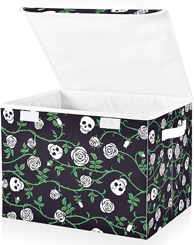 Miniatura 2 de Bolsas de almacenamiento plegables de flores de calaveras para ropa, contenedores de almacenamiento de tela con asa reforzada, organizadores de