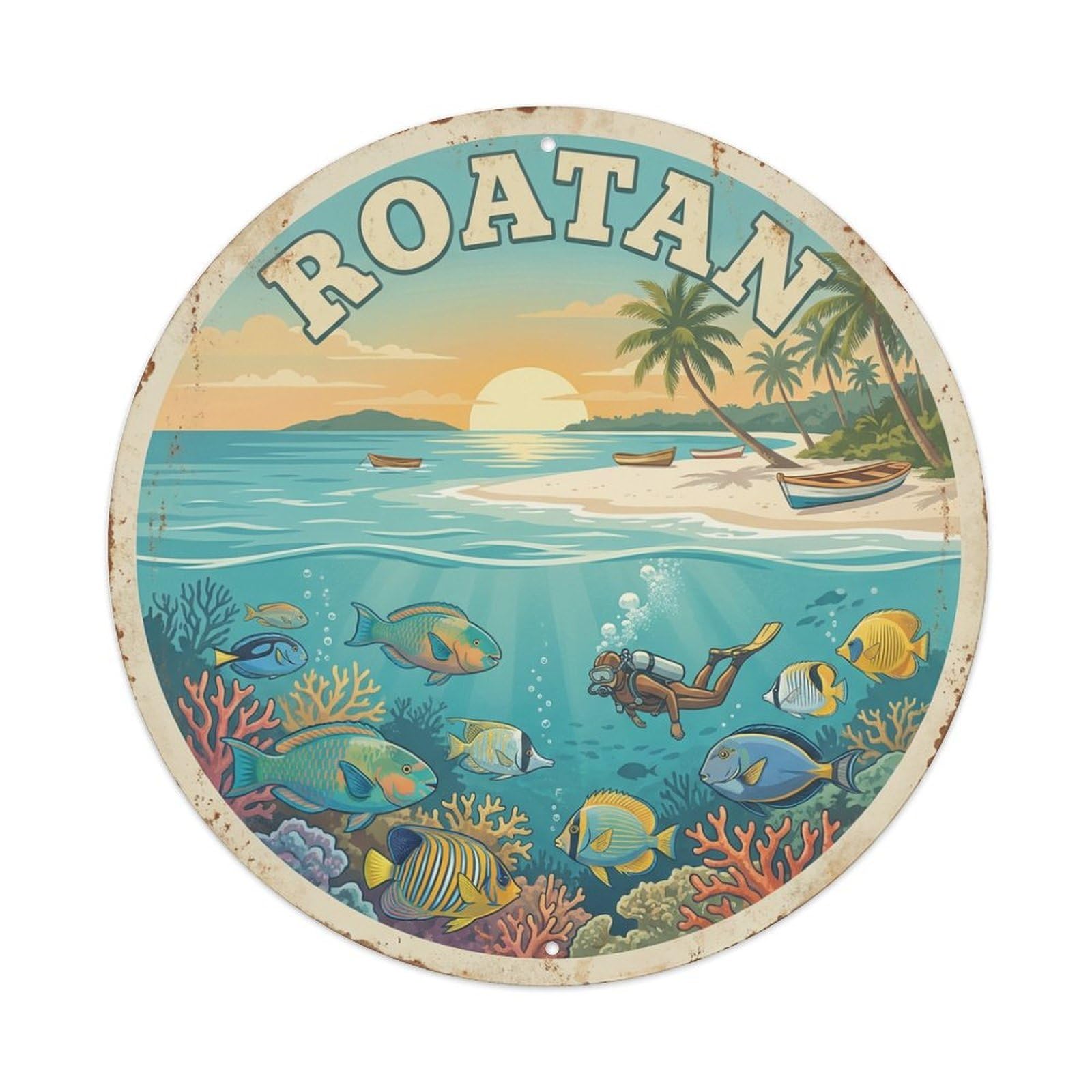 Retro Travel Honduras Roatan Metal Tin Sign