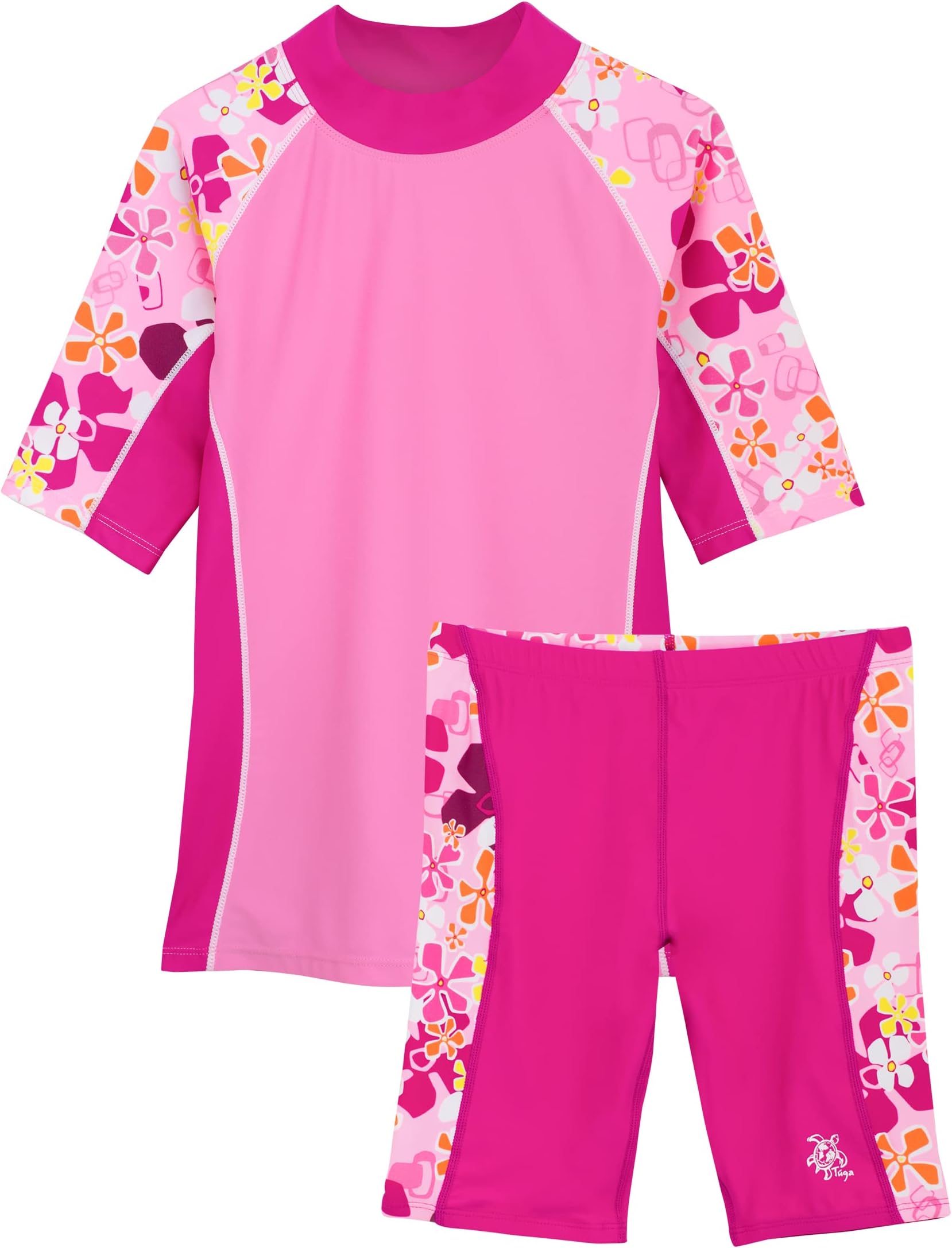 Tuga Girls Two-Piece Short Sleeve Bathing Suit Set 2-14 Years, UPF 50+