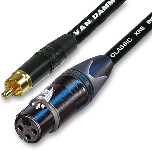 Vergoldeter Cinch-Stecker auf XLR-Buchse  Van Damme Hochwertiges unsymmetrisches Instrumentenkabel  Schwarz 10m Schwarz