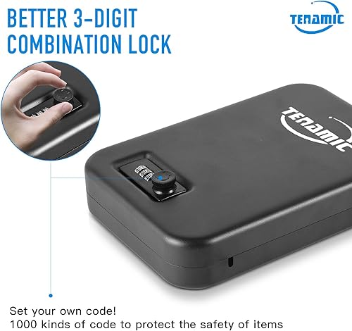 Miniatura 3 de TENAMIC Caja fuerte para pistola, caja de seguridad portátil para pistola de viaje, caja de bloqueo de pistola de acero sólido para el hogar, cajas