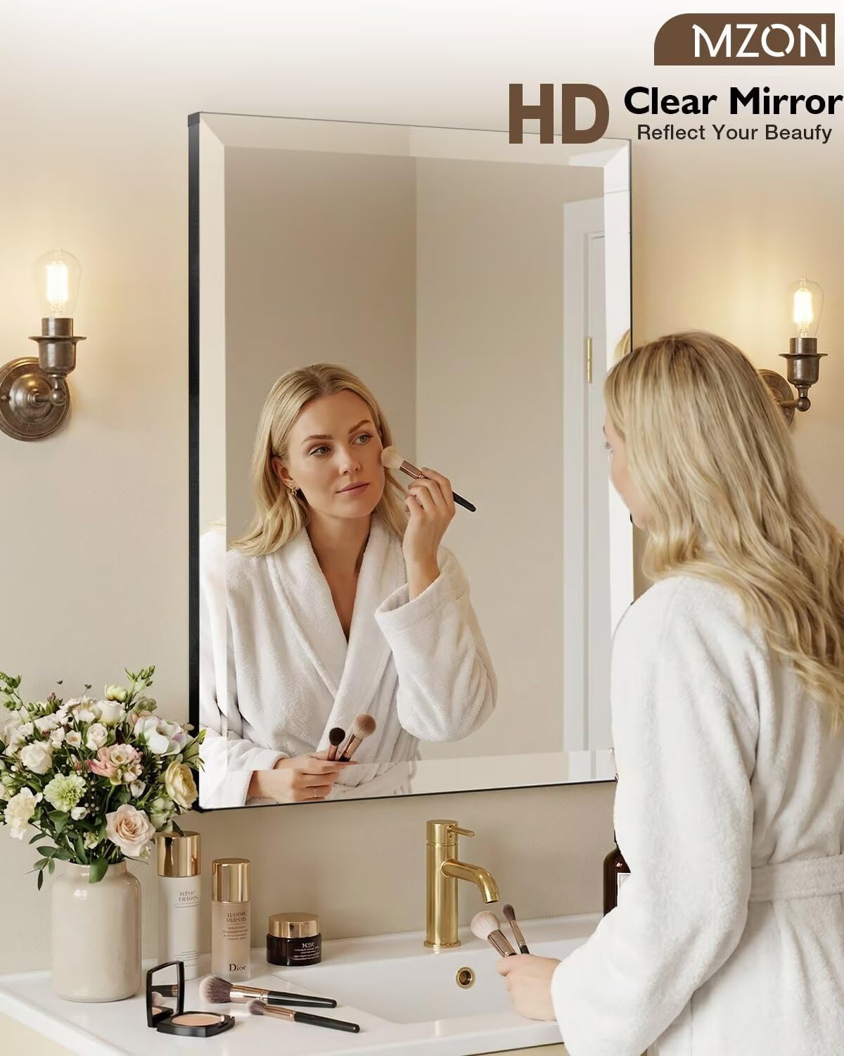 MZON 24x32 Black Bathroom Mirror Wall Mounted, Metal Frame Vanity Mirror, Rectangular Tempered Glass Wall Mirror for Bathroom, Bedroom, Entryway, Vertical or Horizontal
