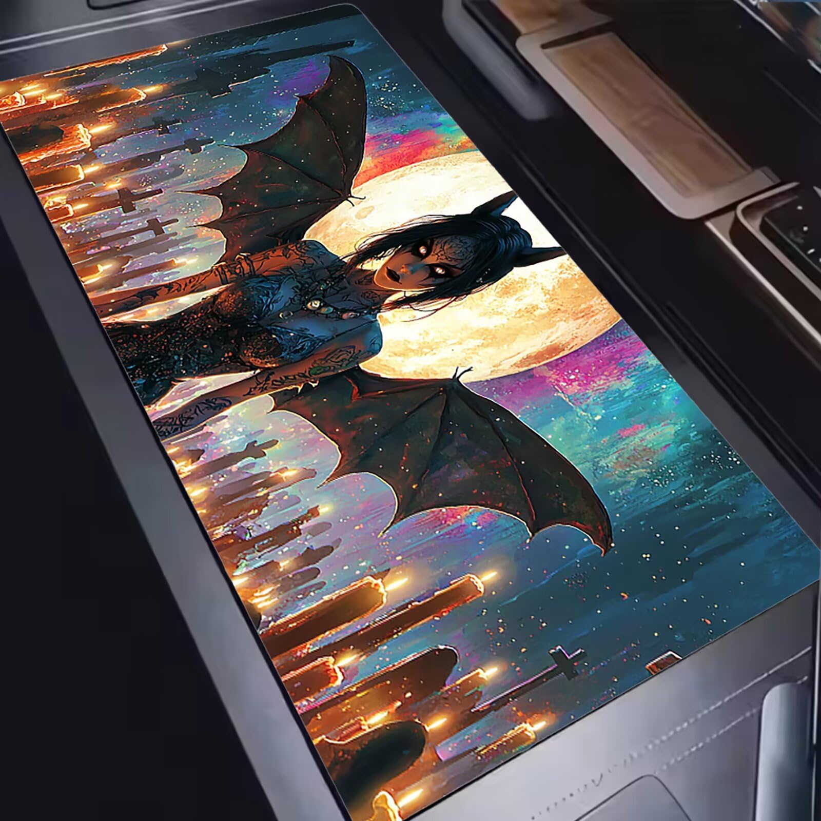 Tappetino Mouse XXL 1200x600x3mm Mouse Pad Gaming, Luna Pipistrello Ragazza, Mousepad Base Antiscivolo, Esteso Accessori Scrivania Tracciamento Ad Alta Precisione tappetino per Computer Ufficio, C0P44