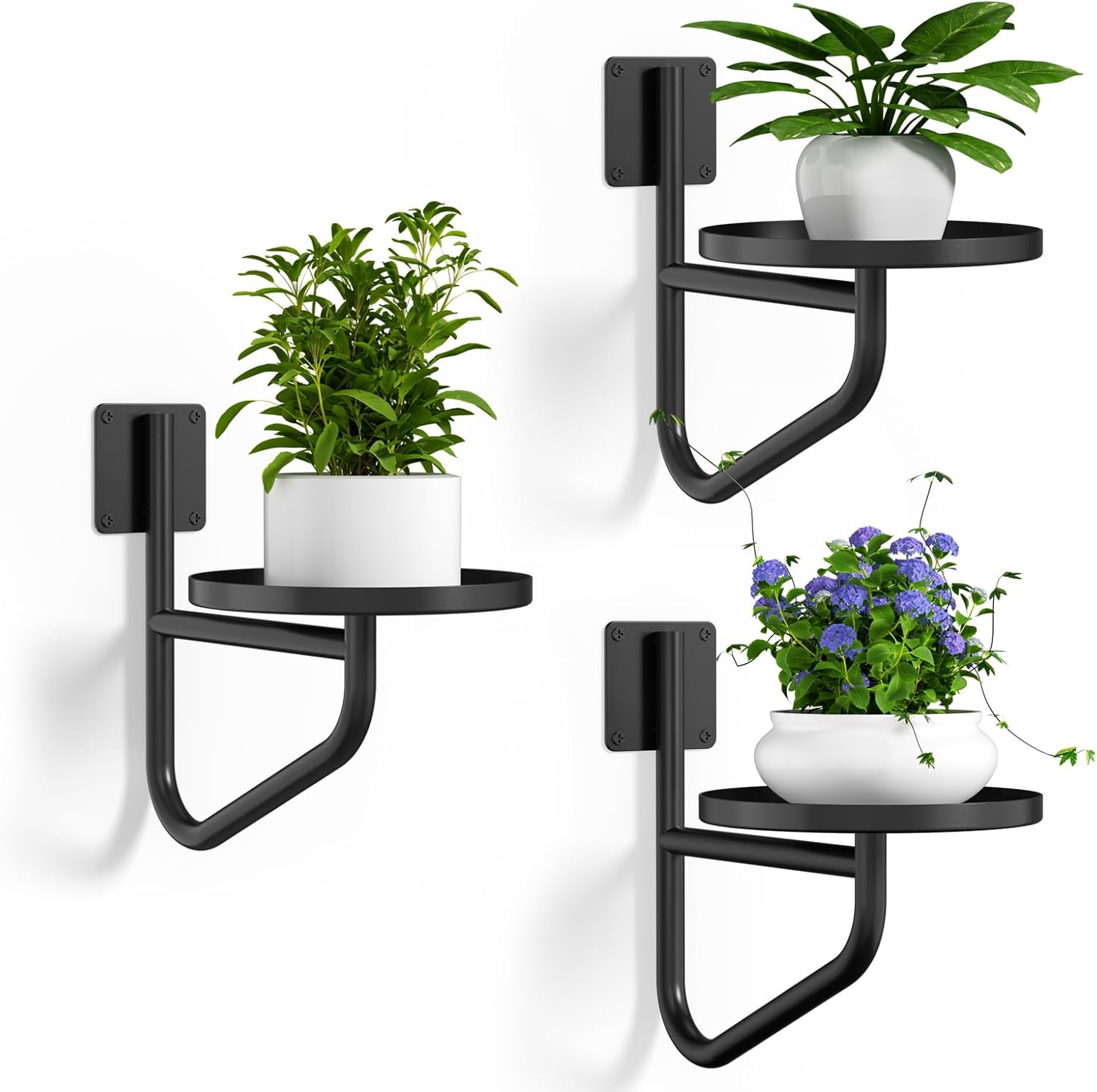 Wall Plant Holder, Metal Wall Planters for Indoor Plants Wall Mounted Plant Holder Hanging Planters Window Plant Shelves Plant Hanger for Home Decor Living Room, Office, Outdoor (3 Pack)