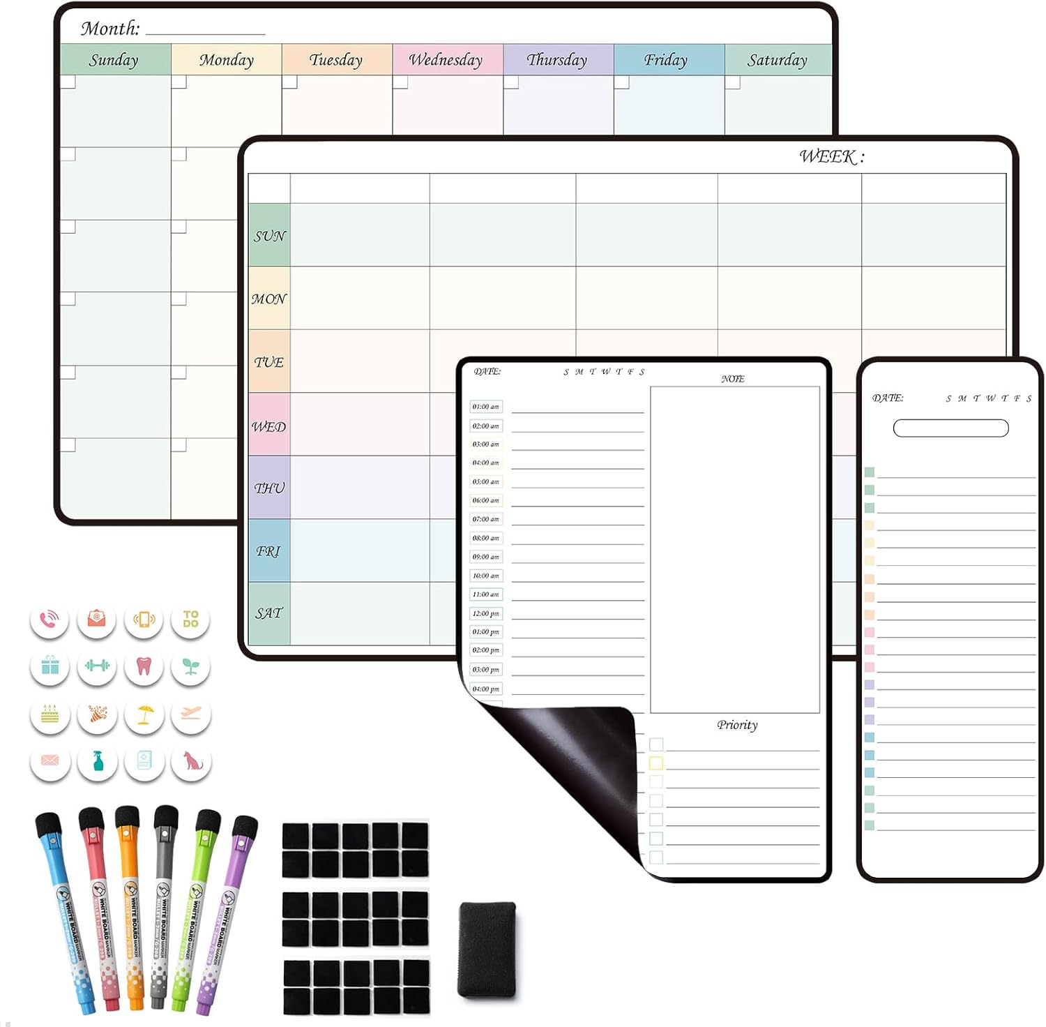 Magnetic Weekly Dry Erase Whiteboard Calendar&Monthly Calendar&Daily Planner&to Do List&Menu Board for Fridge,Family Calendar,Schedule Board for Home