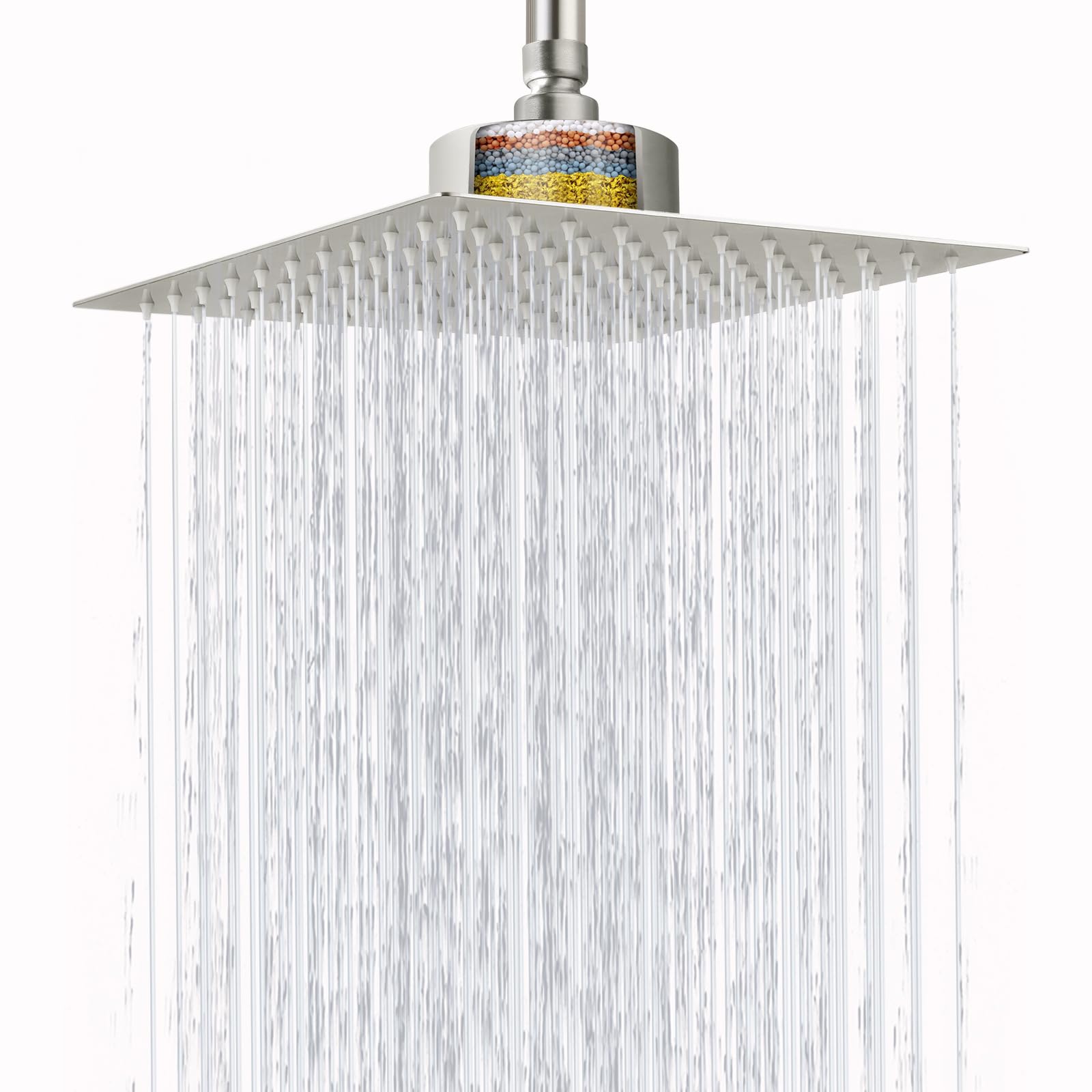 Alcachofa de ducha de lluvia de alta presión con filtro – 10 pulgadas de metal cuadrado para eliminar el cloro y sustancias nocivas, níquel cepillado