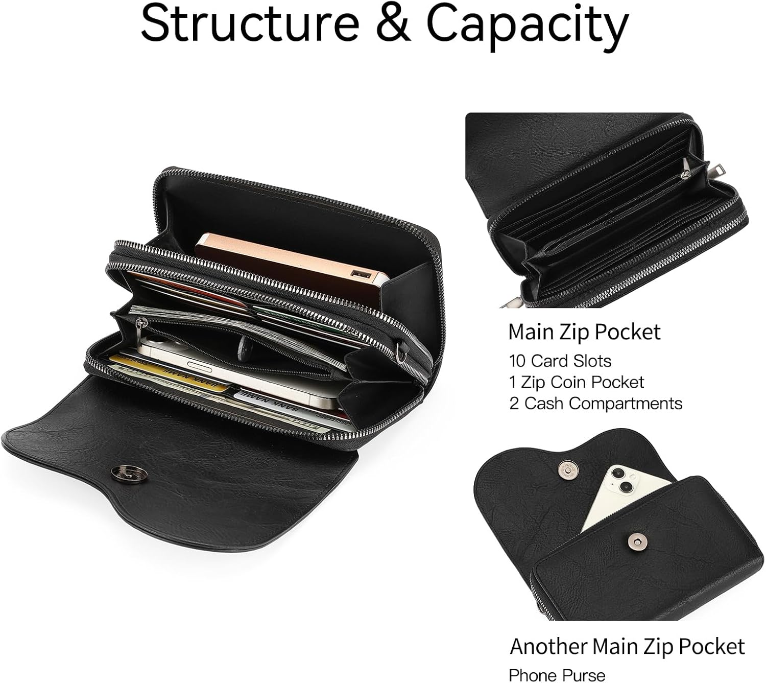 GOIACII Small Crossbody Bags for Women Wristlet Wallet 2 Zippers Clutch Phone Purse Leather Flap Handbag