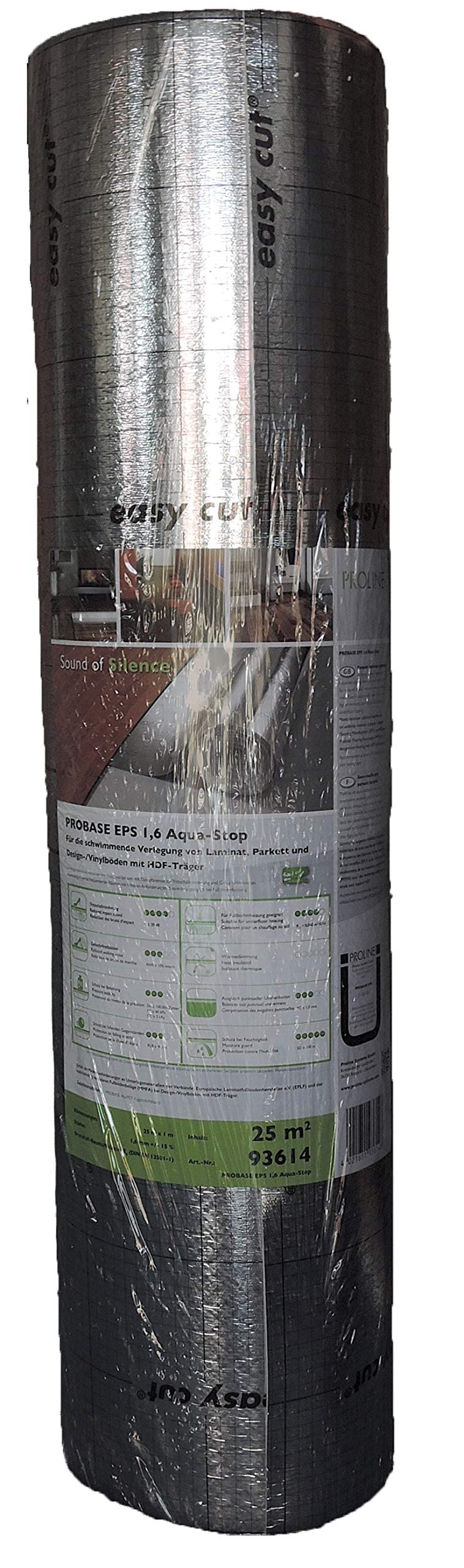 Unterlagsbahn Proline Probase Eps 1,6 Aqua-Stop, 25 m² Trittschalldämmung mit Dampfsprerre für Vinyl Parkett und Laminatböden