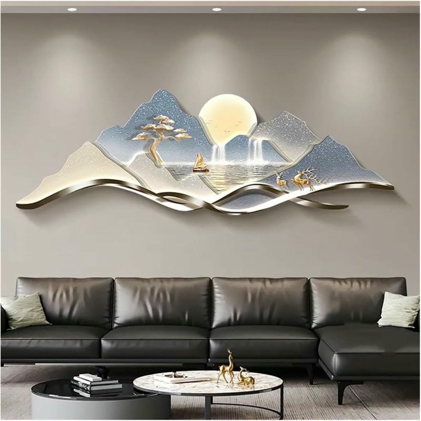 Pintura decorativa LED en relieve 3D contra paredes vacías de salón moderno