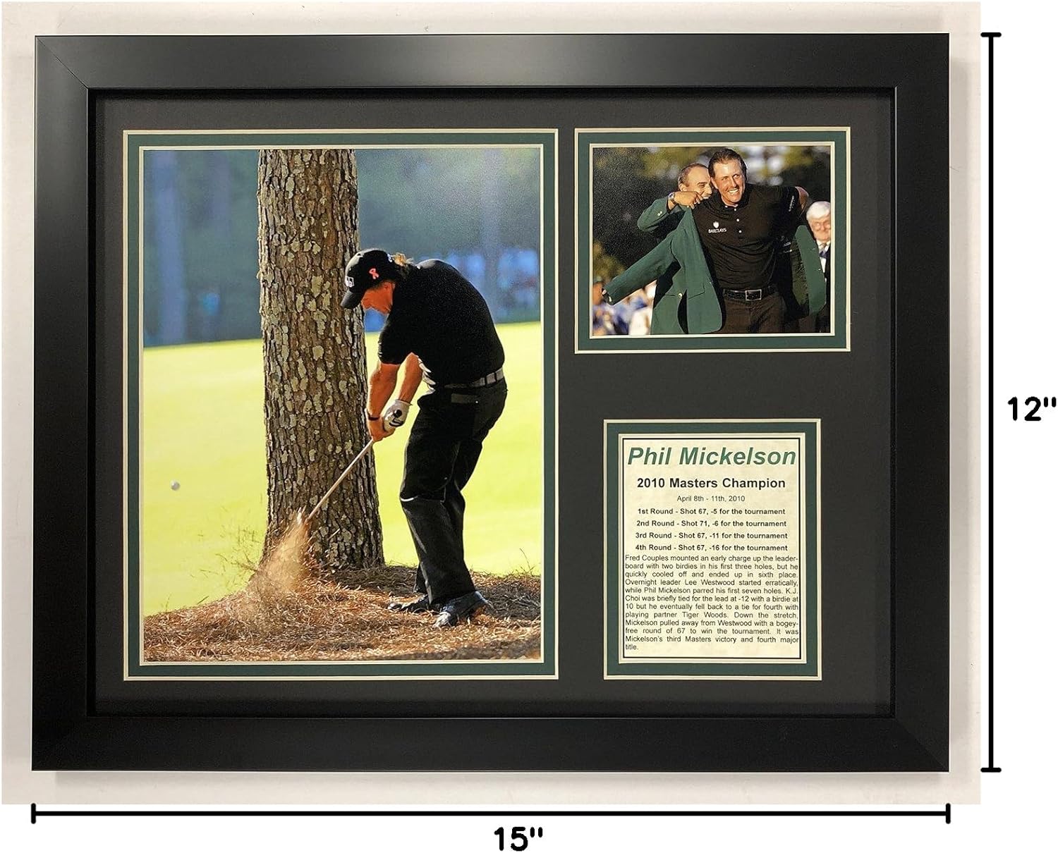 Legends Never Die PGA Phil Mickelson 2010 Masters Champion Framed Double Matted Photos, 12" x 15", (12941U)