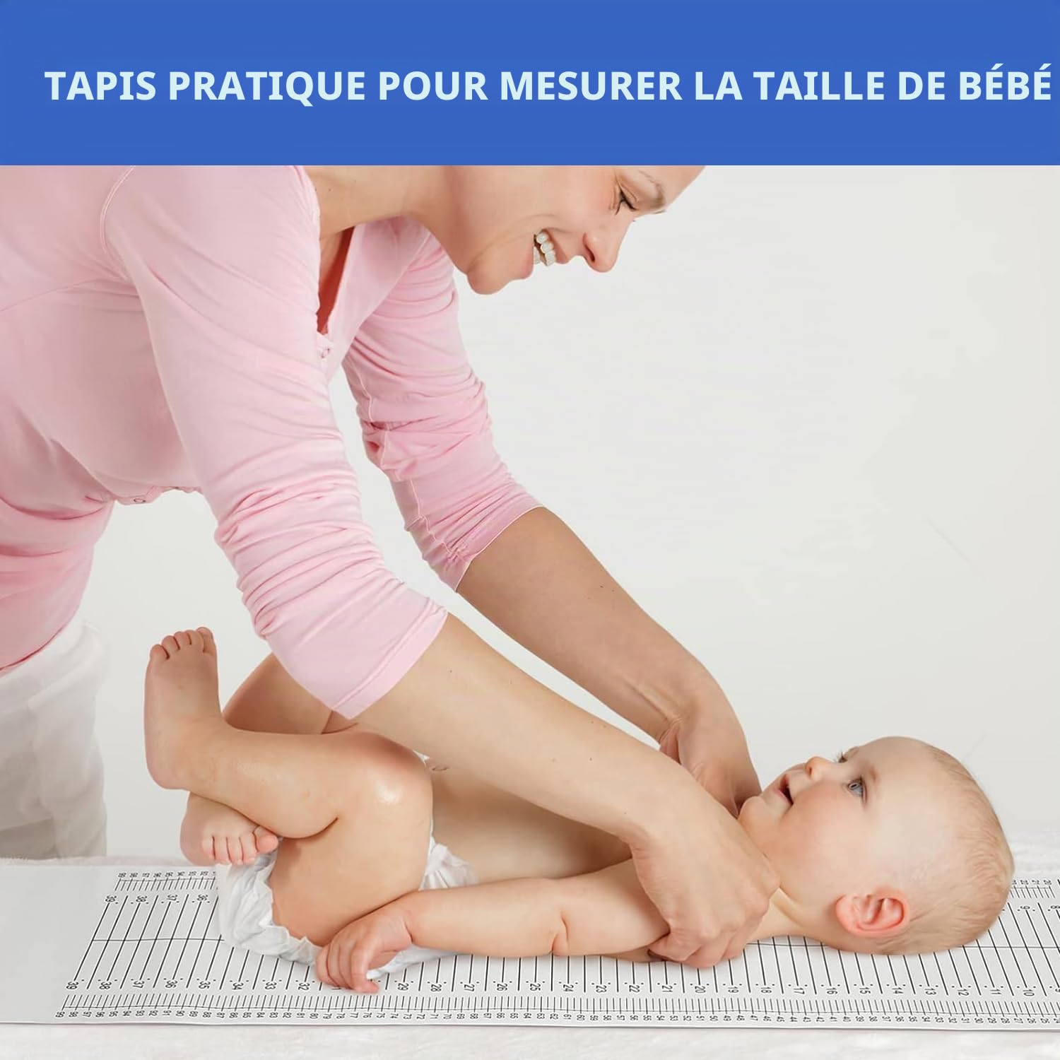 Tapis de mesure pour bébés et tout-petits - Règle de croissance pour bébé - Doux pour la peau - Lavable - Toise d'infantomètre pour nouveau-né - Avec tête fixe et positionneur de pied coulissant