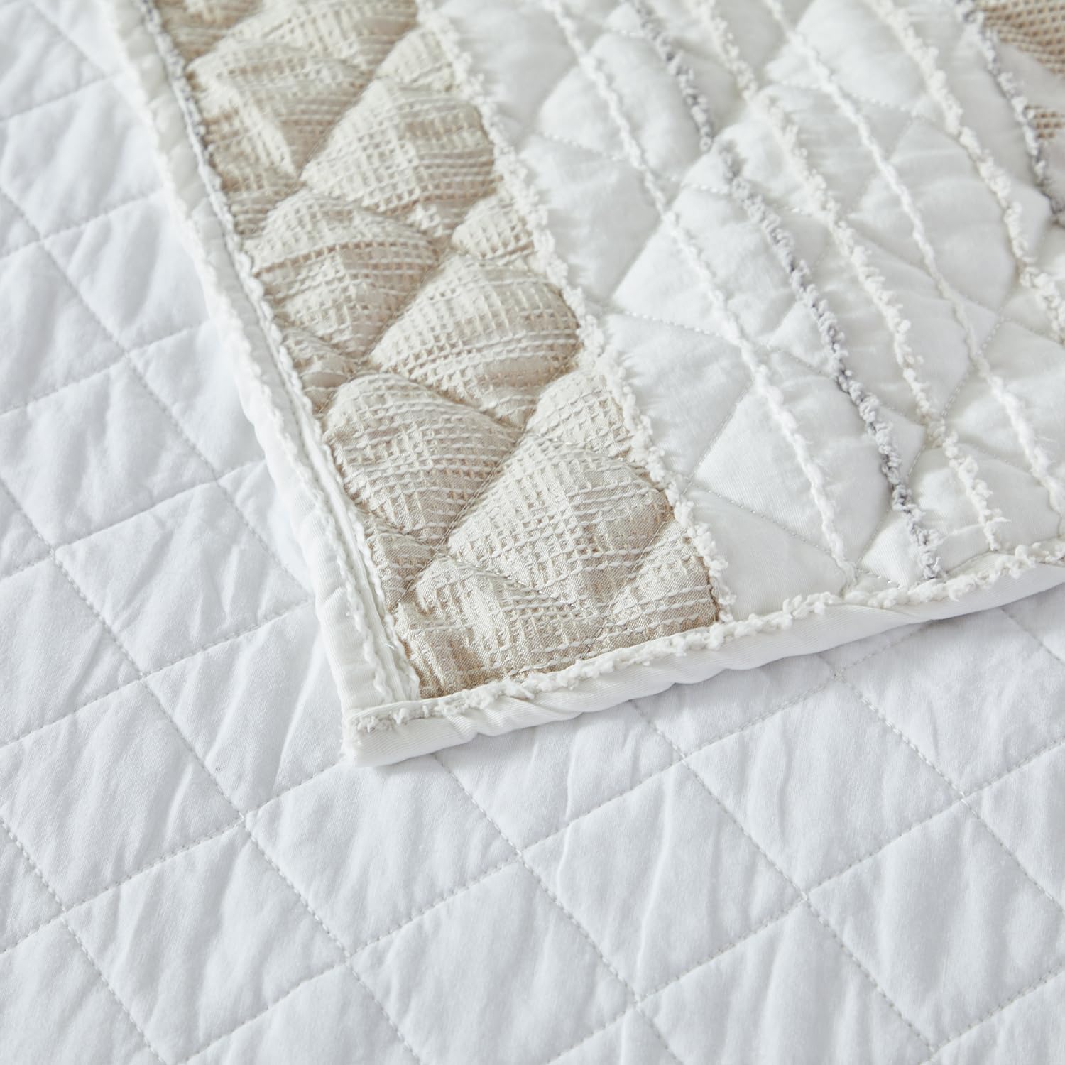 Brandream Twin Size Quilt Set 2-Piece Modern Farmhouse Waffle Quilts Striped Patchwork Quilts 2-Piece