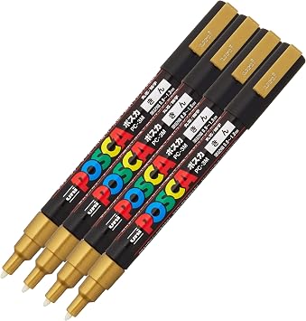 Mitsubishi Pencil Posca Water-Based Pens, Fine Point, Round Tip, Gold PC3M.25   4