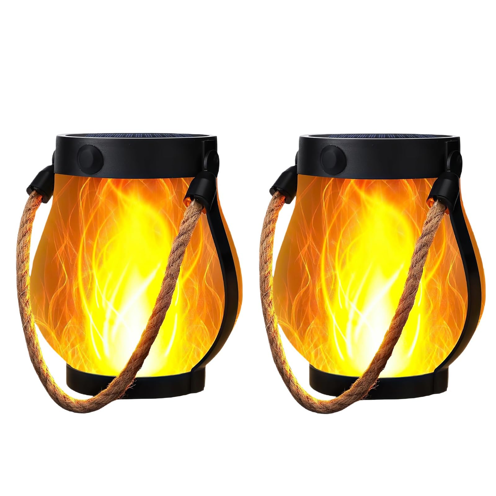 Flame Solar Lights Outdoor, Outdoor Solar Lanterns, Flickering Solars Lights, Hanging Solars Lights, Double Lights Modes-Dancing Flame & Warm Lights, Ipx4 Waterproof, Portable & Hanging (2pcs)
