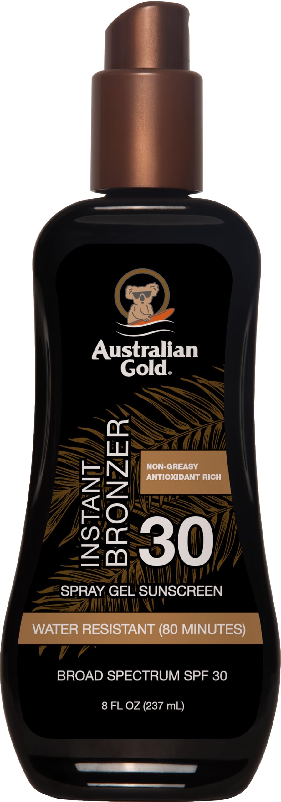 Australian Gold Spray Gel Sunscreen with Instant Bronzer SPF 30, 8 Ounce | Moisturize & Hydrate Skin | Broad Spectrum | Water Resistant | Non-Greasy | Oxybenzone Free | Cruelty Free