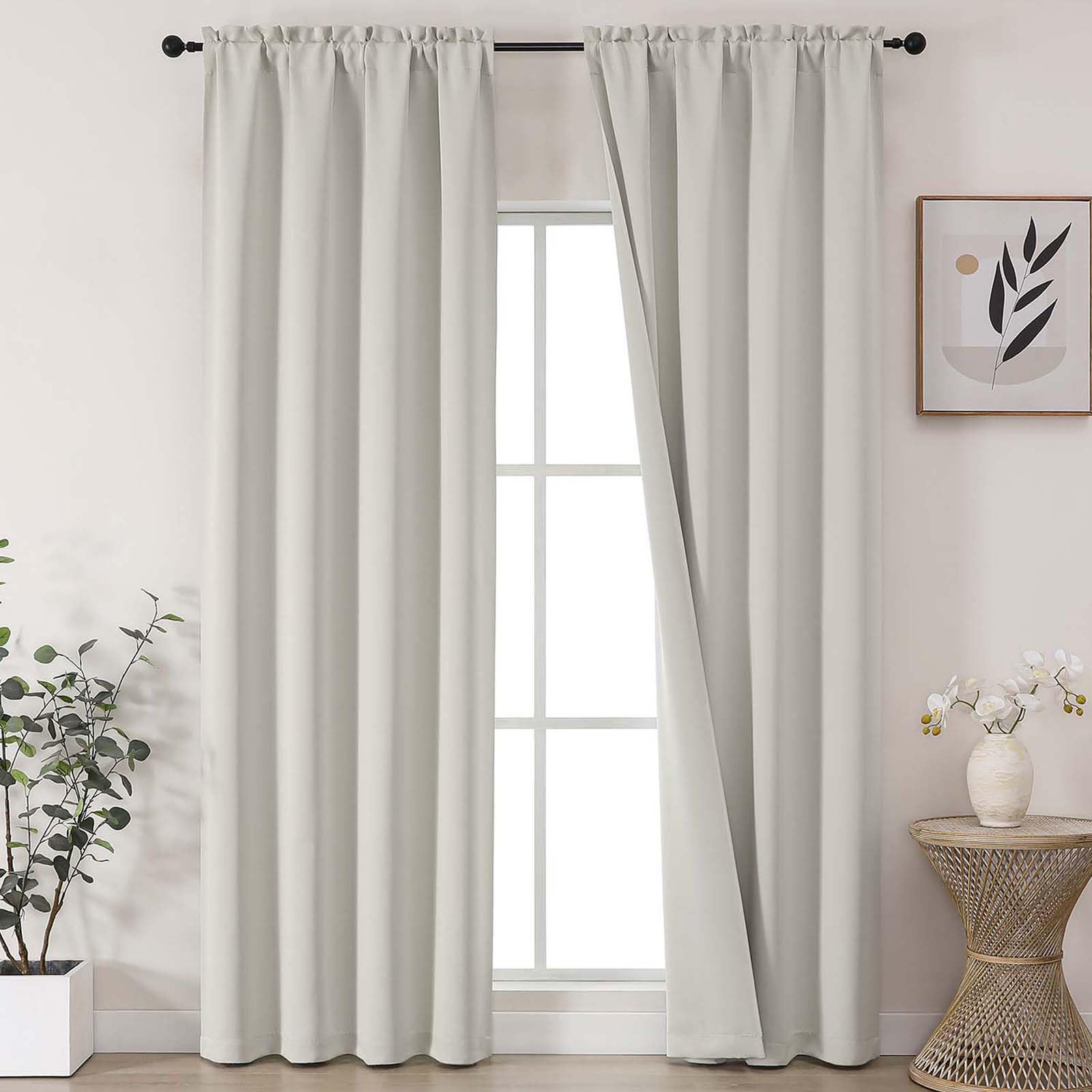 OVZME Natural Room Darkening Curtains for Bedroom 96 Inches Long 2 Panels, Thermal Insulated Energy Saving Blackout Curtains for Living Room, Dual Rod Pocket Blackout Drapes, 2x40Wx96L Inches