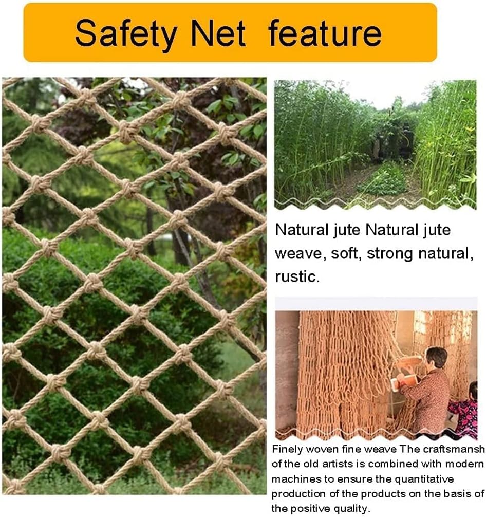 Balcony Anti-Fall Netting for Climbing Plants - Natural Jute Trellis Rope Net, 8mm/20cm, Wall & Patio Decor, Multiple Sizes (1x2m/3.28x6.56ft)