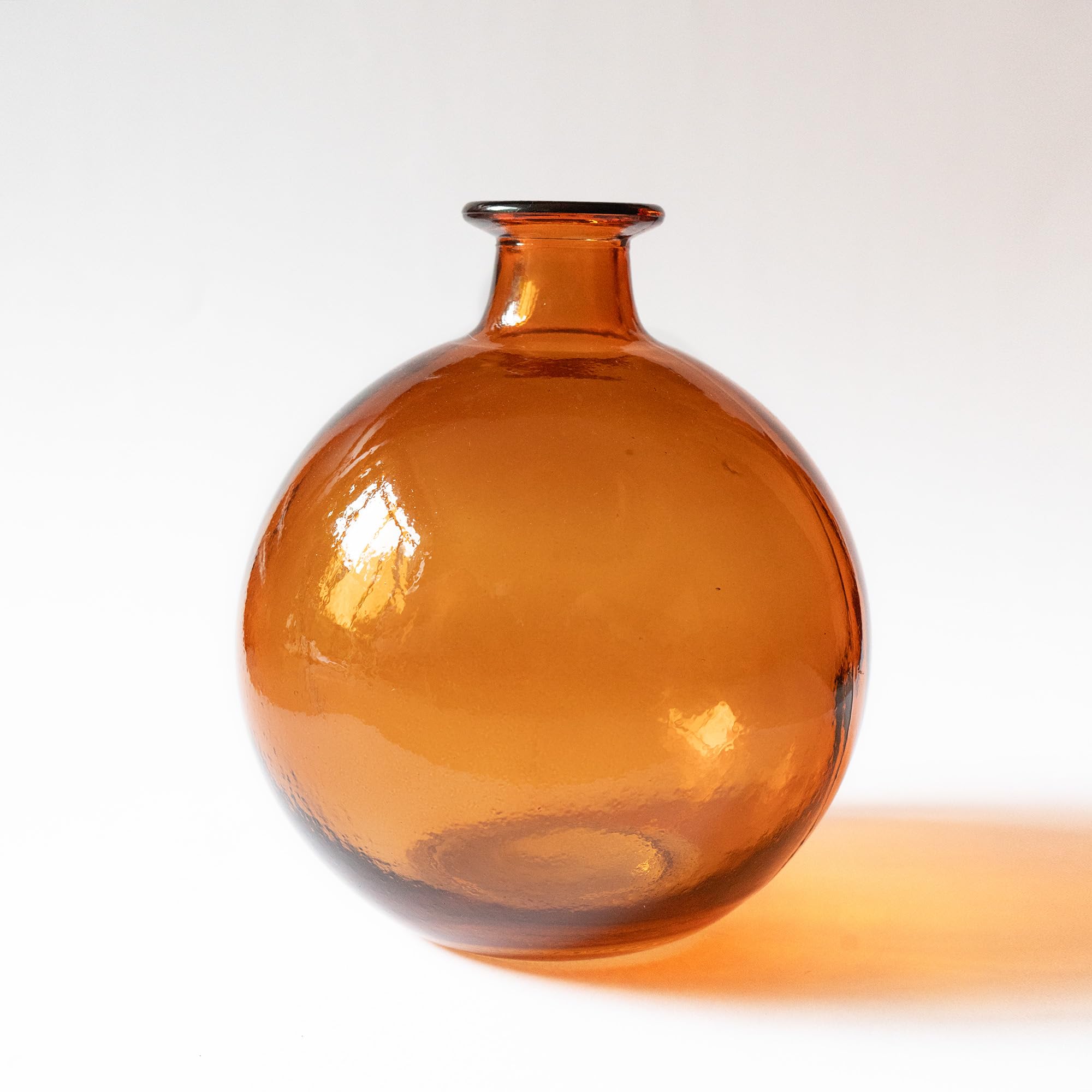 The Glass Company Amber Decorative Round Glass Vase, Mediterranean Style, Home Decor, Ideal As Vase Or Decorative Vase, Recycled Glass Made In Spain, (Amber)