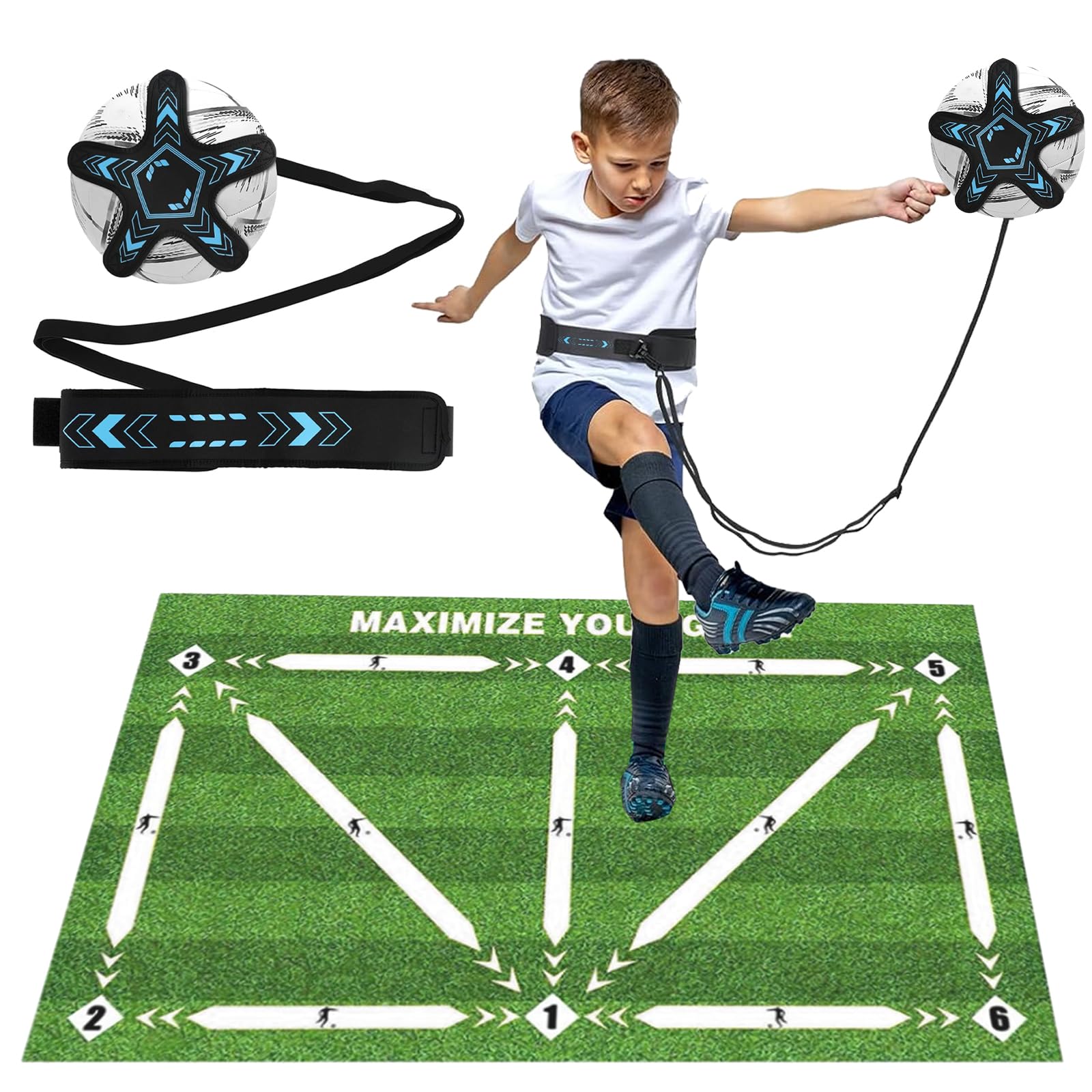 Tappetino da allenamento per passi di calcio con cintura in vita regolabile, tappetino da allenamento per passi di calcio, antiscivolo, 60x90 cm Tappeto antiscivolo per allenamento di calcio