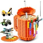 FUBARBAR Brick Coffee Mug - Funny Novelty Cup with Lid & Straw, Building Block Toy Mug, Gift Idea for Men/Women/Kids (Orange)