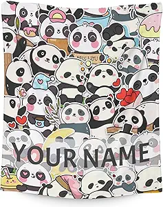 Personalized Panda Blanket Gifts with Name - 50"x60" Cute Throw Blanket for Kids, Adults - Black Soft Fuzzy Blankets for Bed, Couch & Living Room