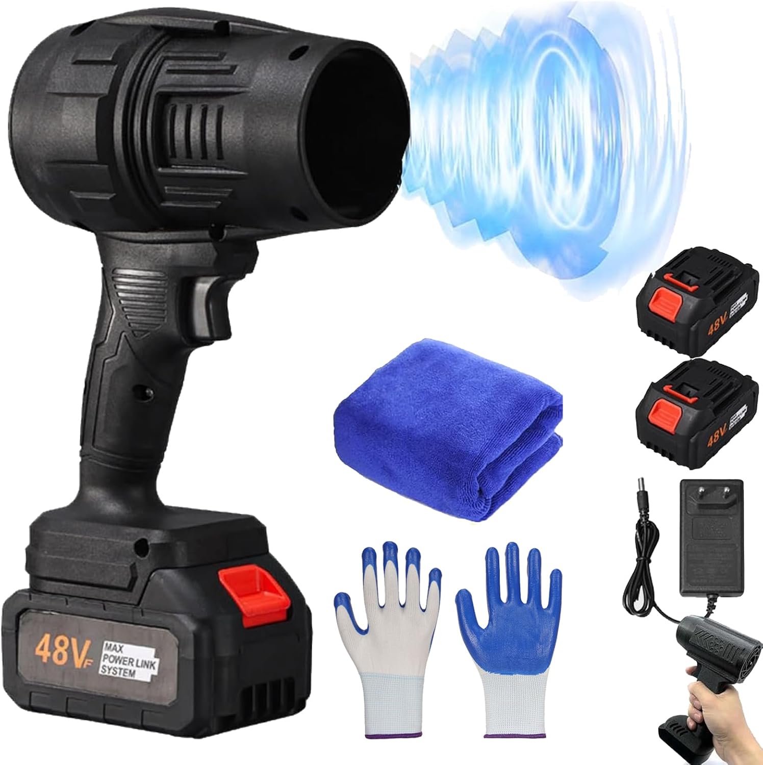 Yiicoong Cordless Blower, Yiicoong Super Powerful Cordless Blower, Turbo Jet Blower, Cord-Less Turbo Super Power Air Duster, Handheld Leaf Blowers for Yard and Car Cleaning (Black-2 Battery)