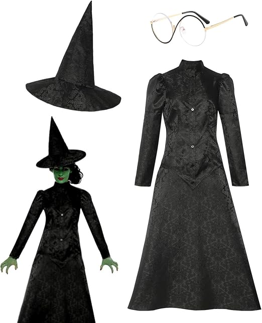 Black Fluffy Halloween Costume Girls Elphaba Witch Costume  Black Fluffy  Dress With Cape, Halloween & Cosplay Outfit Kids Witch Dress With Cape