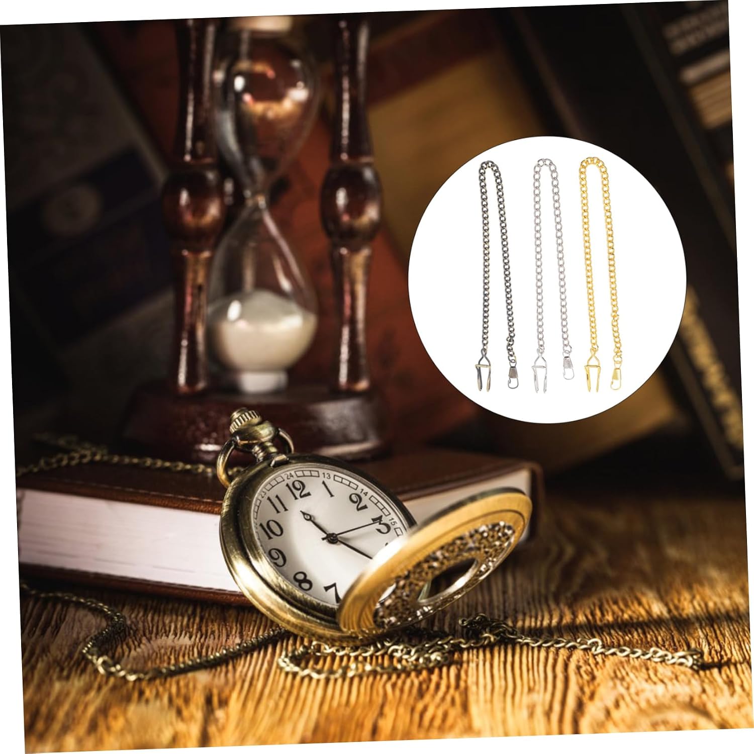 3 Pcs Retro Vintage Pocket Watch Chains Pendant Durable Metal Fob Chains for Men Women Jean Accessory Alternative Fashion