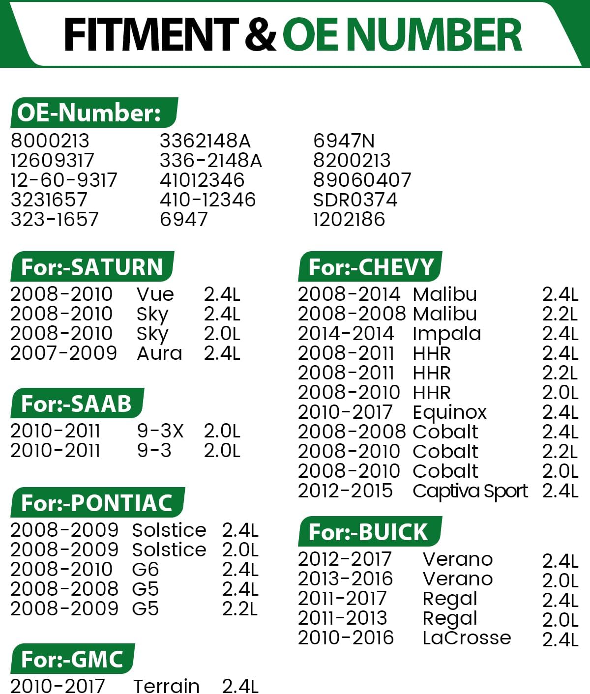 Upgraded New Starter Motor for:-Chevy Malibu 2008-2014 2.2 2.4L, Cobalt Ipmala Equinox HHR for:-Saturn Aura Vue Sky for:-Buick Verano Regal Lacrosse for:-GMC Terrain 1.2KW Starter OE# 8000213