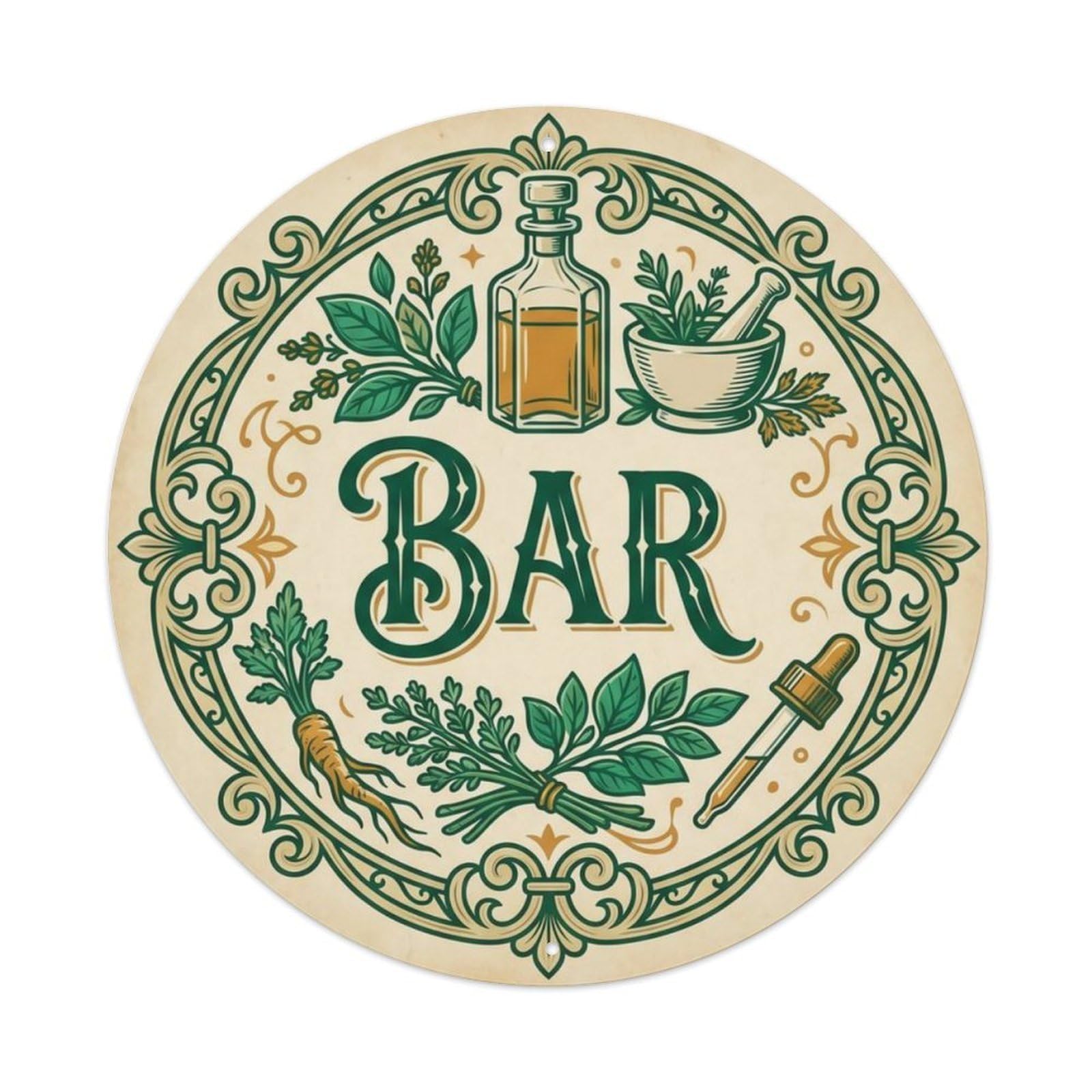 BAR Vintage Apothecary Plate Metal Tin Sign Plaque Wall Decor for Cafe, Club Bar, Office, Home Garden Round Metal Poster 8x8Inch
