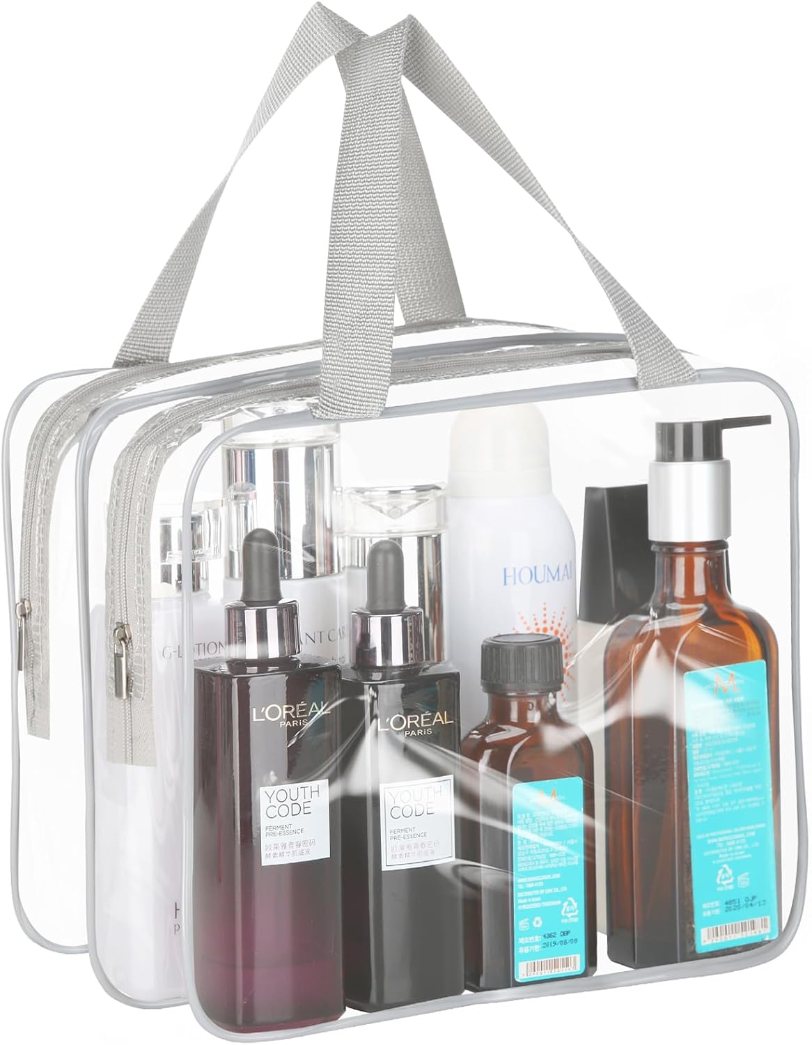 HAOGUAGUA Clear Makeup Cosmetic Bag, Clear Plastic Tote Bags, Waterproof Transparent PVC Toiletry Handbag Purse (Grey)