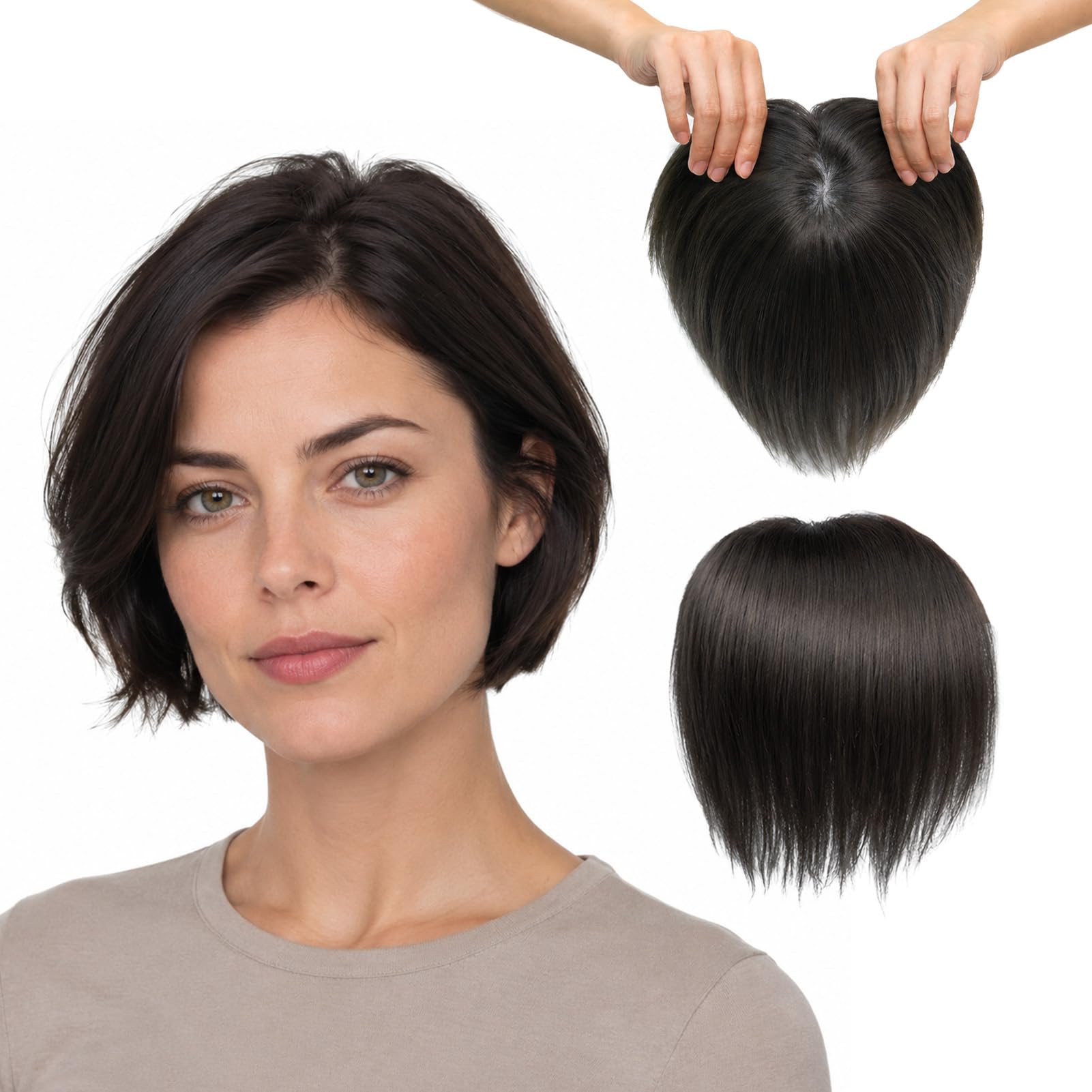 Zakya Toupet Echthaar Transparent PU Basis 0.06mm Hautsystem 100% Echtes Menschenhaar Haarteil für Damen Größen 12.7x12.7CM