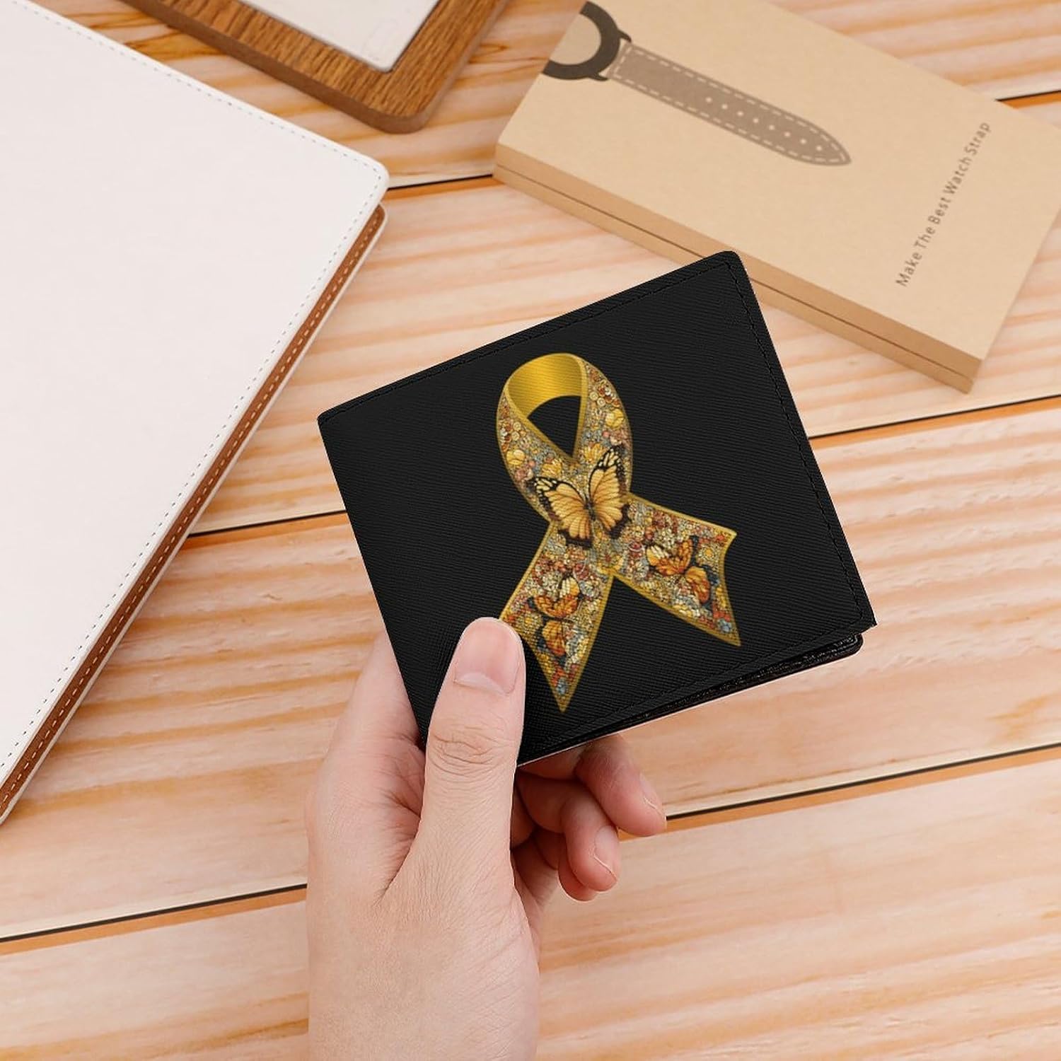 Childhood Cancer Awareness Ribbon Bifold Pocket Wallet Stylish Coin Purse | Card Holder