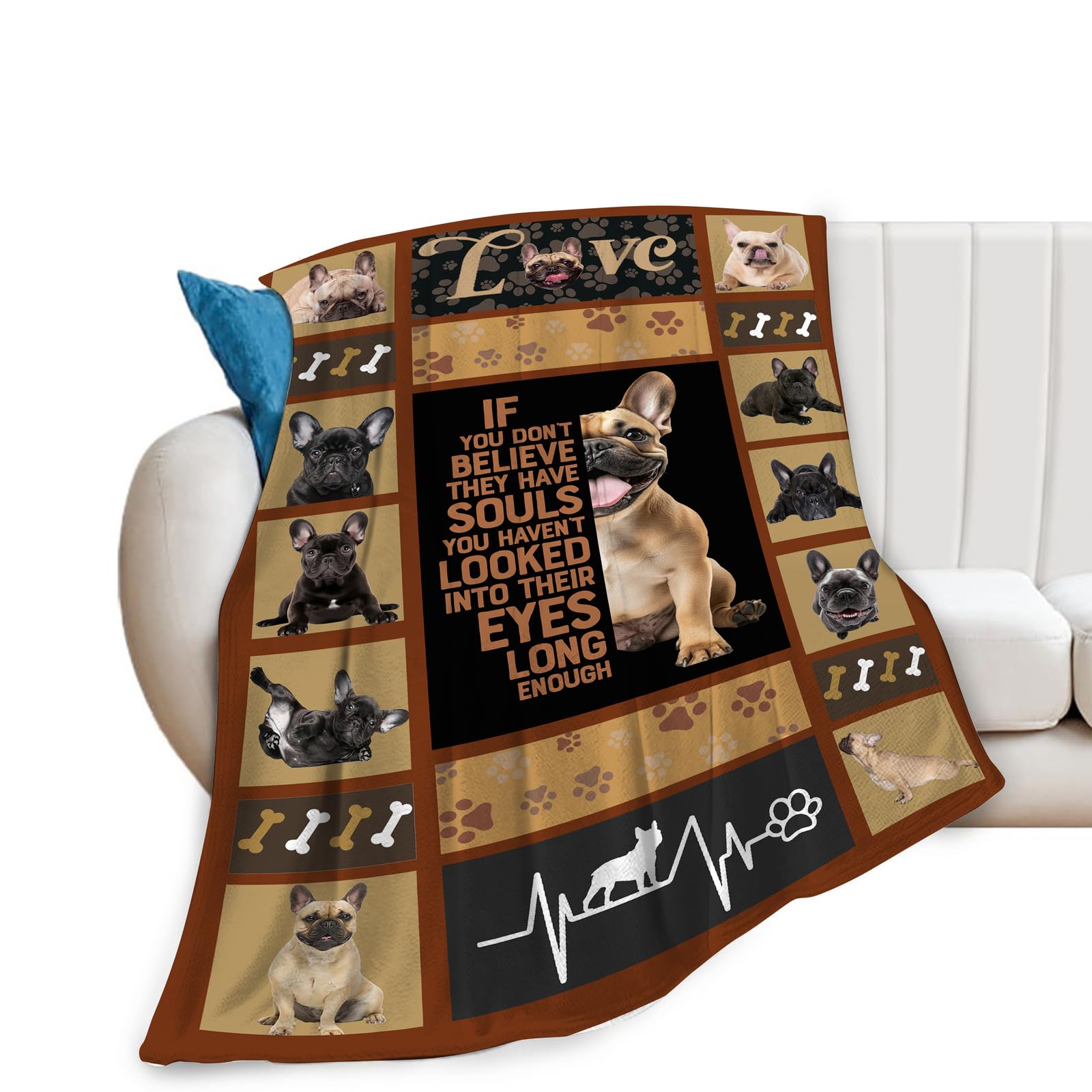 Cute French Bulldog Blanket Funny Dog Frenchie Throw Blankets Gifts for Girls Boys Cozy Warm Soft Fuzzy Flannel Throws Plush Stuffed Animal Pet Fleece