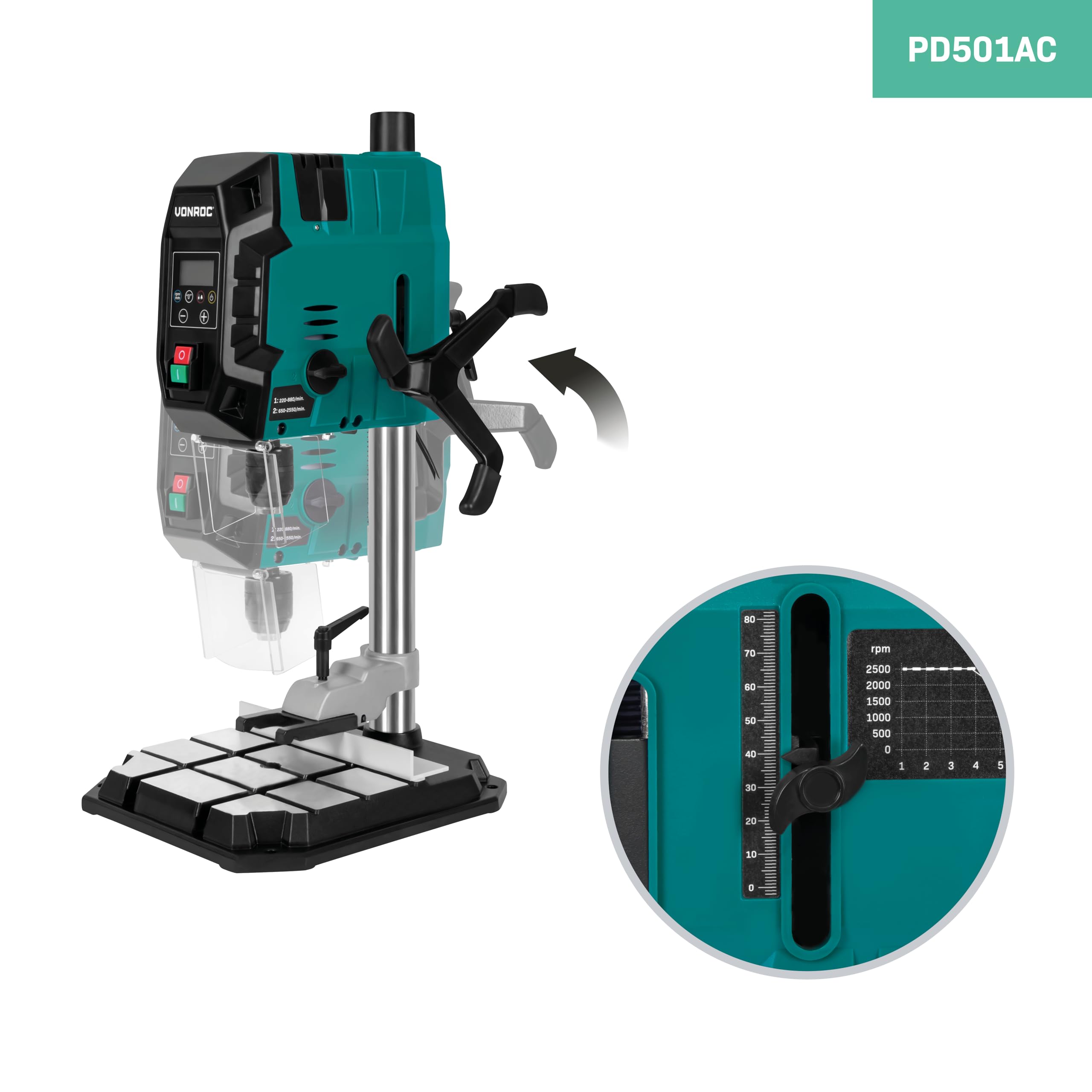 Taladro de columna 900W - Con panel de control digital y pantalla LCD | Incl. Accesorios