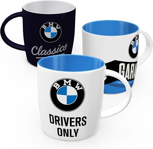 Nostalgic-Art Retro coffee mug, 11.2 oz, BMW Logo Set 2 (Set of 3) – Gift idea for BMW fans, Official License Product (OLP), ceramic cup, vintage design