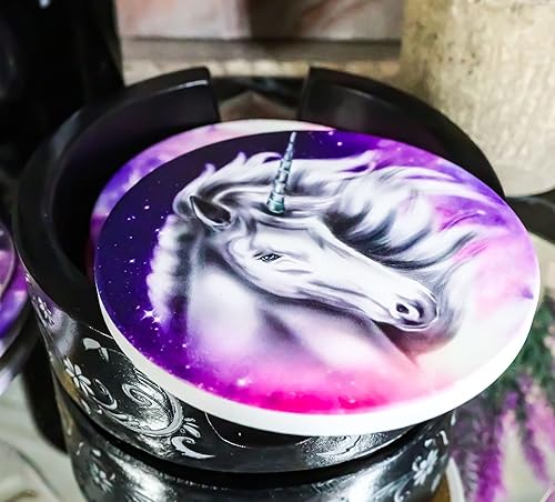 Miniatura 8 de Ebros Gift Romántico juego de posavasos de unicornio sagrado índigo con 4 posavasos de cerámica y diseño floral redondo con diseño de desplazamiento