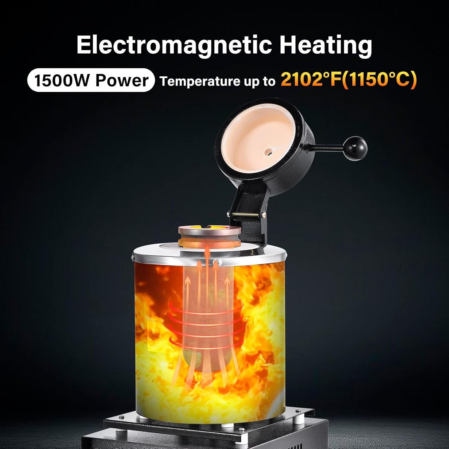 3KG smelting furnace kit, 1500W Automatic Digital Melting Furnace Machine With Fluted Graphite Crucible Accurate Warming Equipment For Smelting Aluminum Gold Copper Metal Scrap(Black, 1150°C/2102°F)