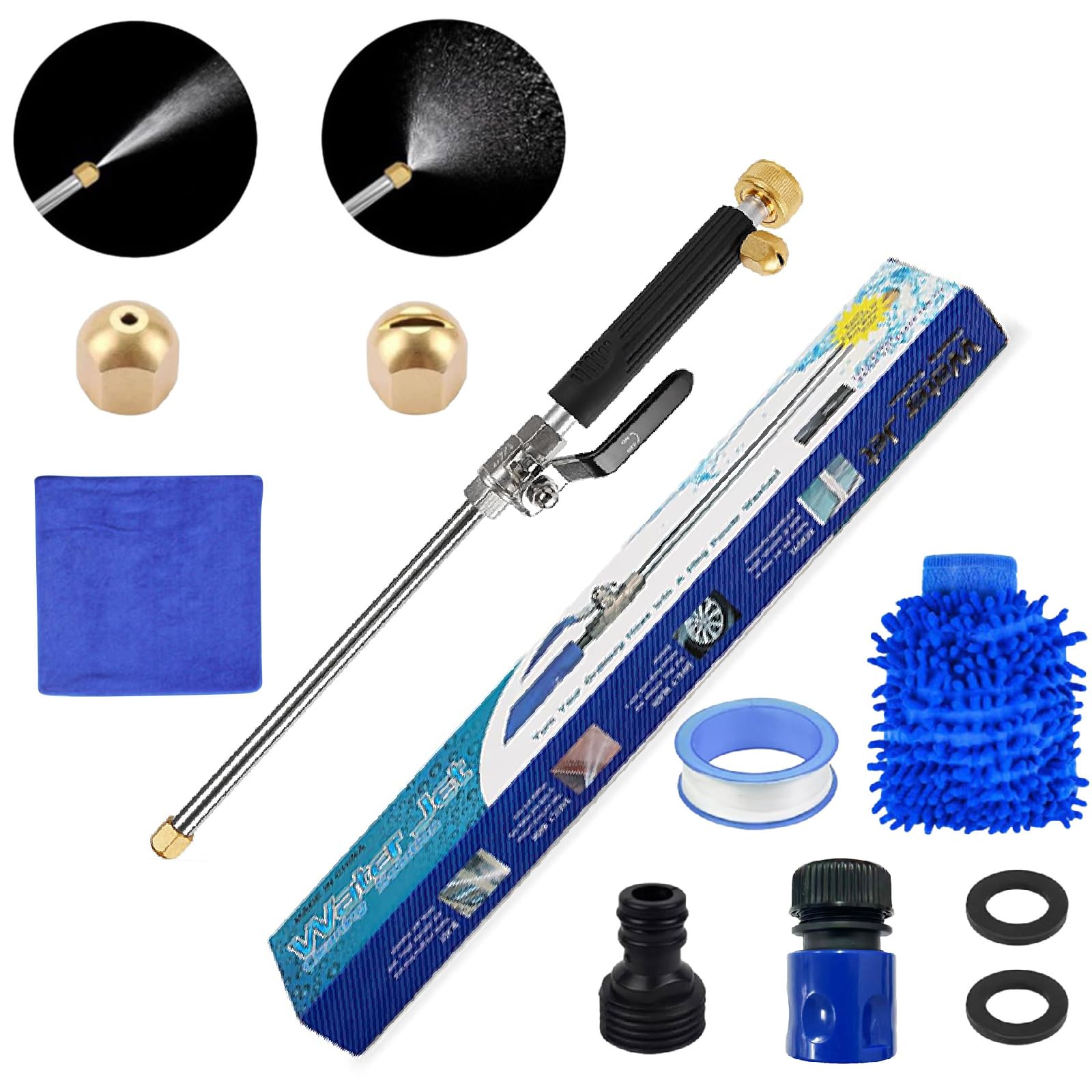 High Pressure Washer Gun Set, Pressure Water Blasters Gun with 2 Jet Different Nozzles and Hose Quick Connectors for Car, Window, Pet Washing and Plant Water, Holiday Gifts for Father